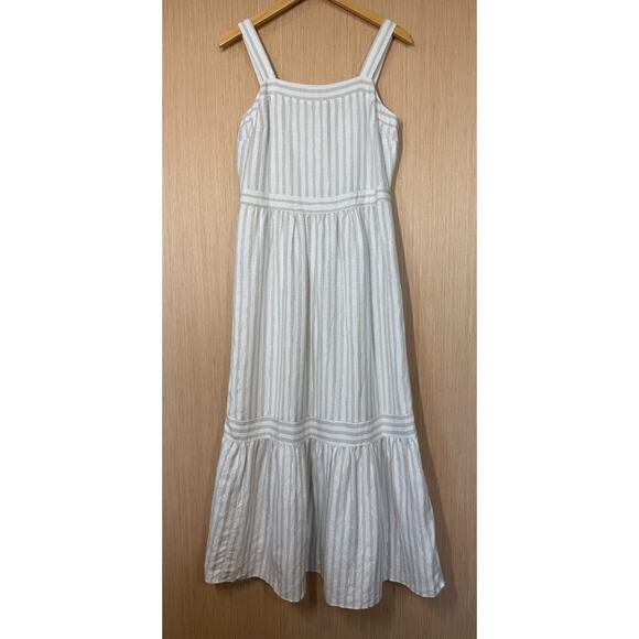 NEW Loft Linen Blend Tiered Maxi Dress Womens Size 6 Petite Striped Cottage - Picture 1 of 12